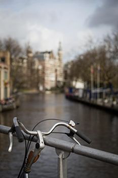 Bike locked for parking in european city