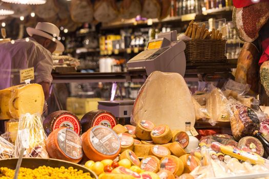 FLORENCE, ITALY 01 MAY, 2018: Italian parmesan Cheese for Sale in a Shop in Florence Italy