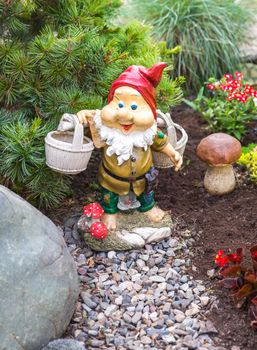 garden dwarf in home garden, gnome decoration