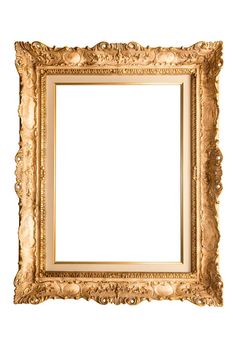 old antique gold frame over white background