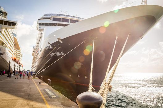 BASSETERRE, ST. KITS AND NEVIS 14 DECEMBER, 2016: Cruise passengers return to cruise ships at St Kitts Port Zante cruise ship terminal
