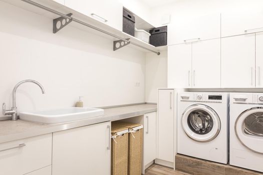 Laundry room with washing machine in modern home
