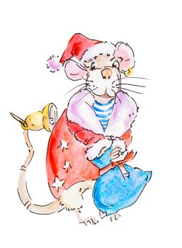 New year, Funny happy mouse or rat like Santa