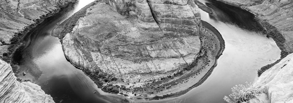 Arizona monochrome Horseshoe Bend on Colorado River in Glen Canyon, Arizona, USA