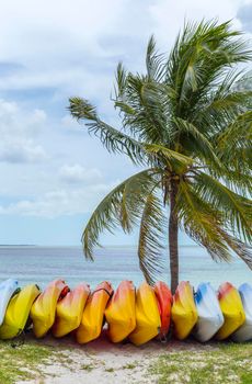 Bright coloured kayaks on the Bahamas beach