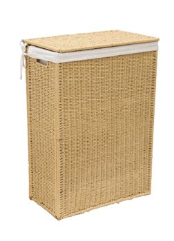 Isolated on white laundry basket made of rattan