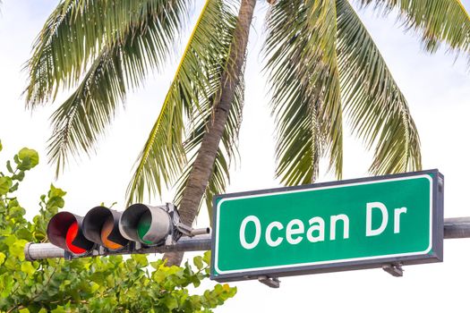 Ocean drive street sign in the Art Deco district in South Miami USA