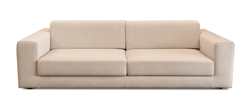 Front view beige couch on white.