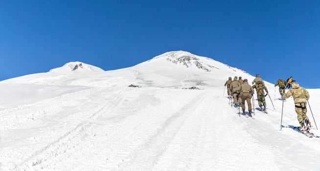 Expedition high up in the mountains