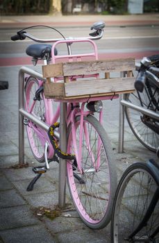 Bike locked for parking in european city