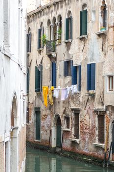 Clothes drying hanging outside in Venice Italy