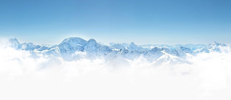 Panorama of winter mountains in Caucasus region,Elbrus mountain, Russia