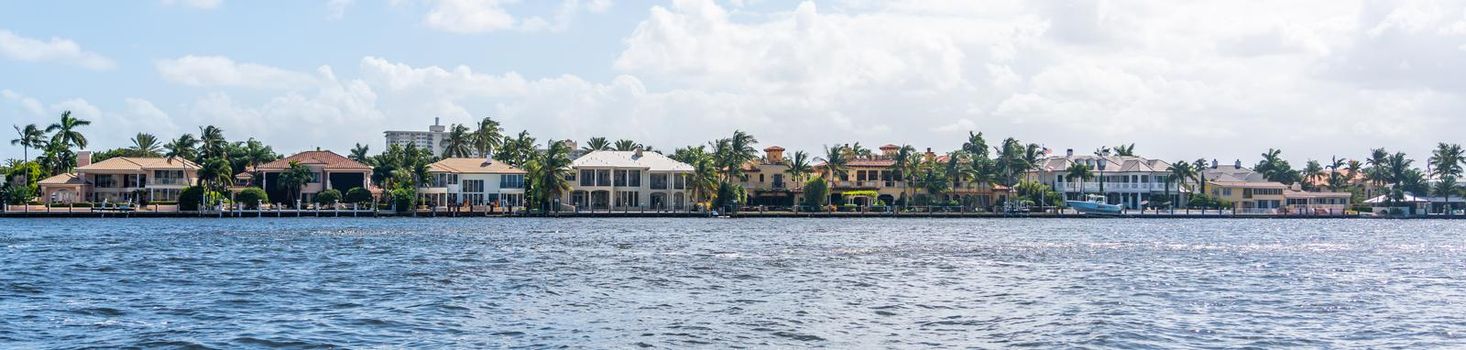 FORT LAUDERDALE, FLORIDA - September 20, 2019: Panorama of mansions in Fort Lauderdale