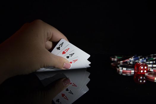 Multicolored casino chips for playing poker