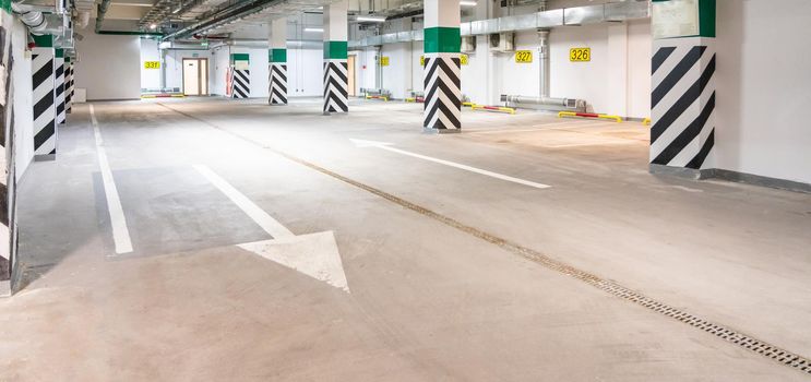 Parking garage underground, industrial interior