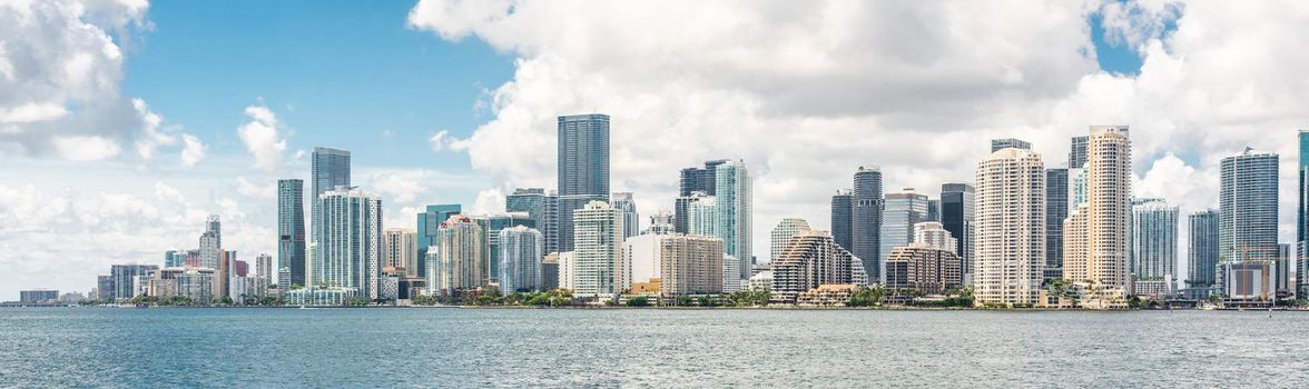 Miami Downtown skyline in daytime with Biscayne Bay
