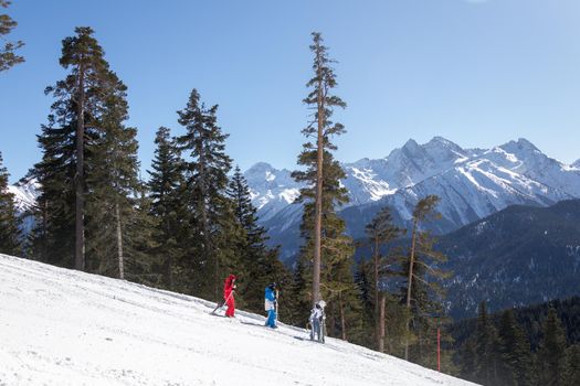 Skiing high up in the mountains