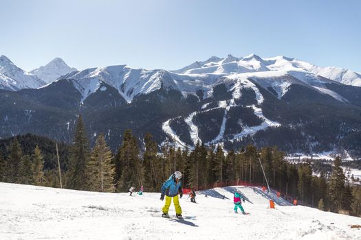 Skiing high up in the mountains