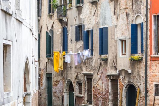 Clothes drying hanging outside in Venice Italy