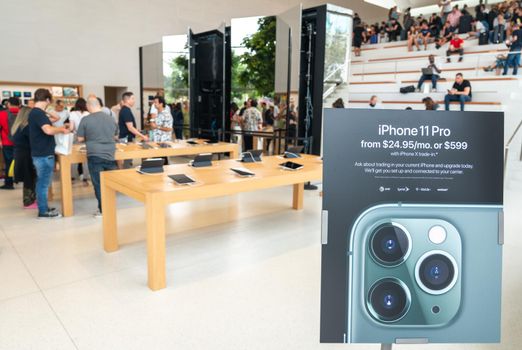 Aventura, Florida, USA - September 20, 2019: Apple store in Aventura Mall on first day of officially started selling the iPhone 11, iPhone 11 Pro and iPhone 11 Pro Max