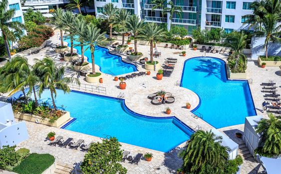 MIAMI, USA - SEPTEMBER 10, 2014 : Luxurious appartments with pool in Downtown Miami on September 10, 2014 in Miami.