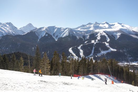 Skiing high up in the mountains