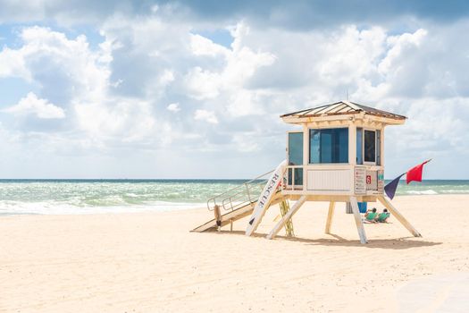 Lifeguard Huts in South Beach in Fort Lauderdale, Florida, USA