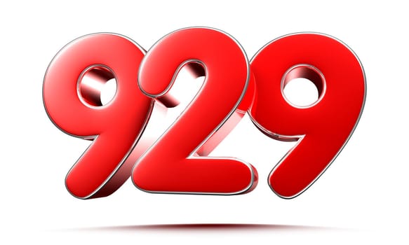 Rounded red numbers 929 on white background 3D illustration with clipping path