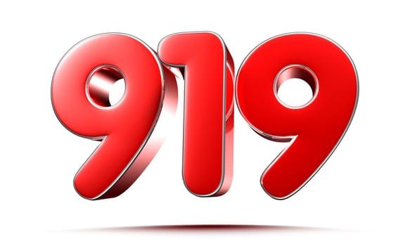 Rounded red numbers 919 on white background 3D illustration with clipping path