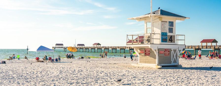 Clearwater beach, Florida, USA - September 17, 2019: Beautiful Clearwater beach with sand in Florida USA