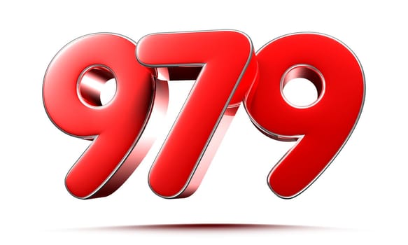 Rounded red numbers 979 on white background 3D illustration with clipping path