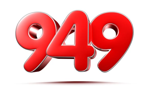 Rounded red numbers 949 on white background 3D illustration with clipping path