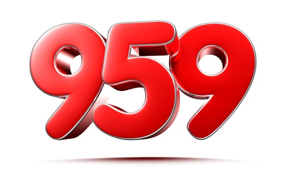 Rounded red numbers 959 on white background 3D illustration with clipping path