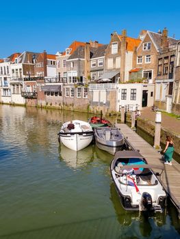 Dordrecht Netherlands September 2021, Canals of Dordrecht in the Netherlands during summer. High quality photo