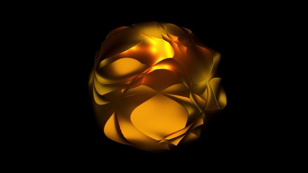 Blurred changing ball with 3d render light highlights. Metallic smooth surface with decor ripples. Geometric pulsar in dynamic visual abstraction with creative textures.
