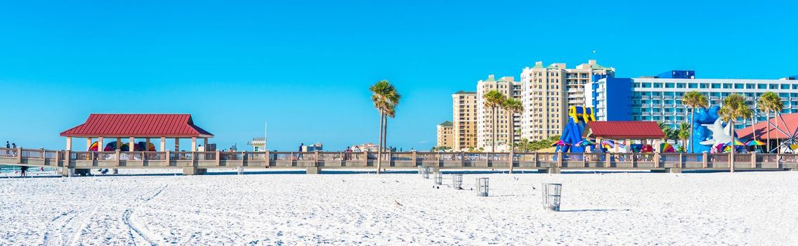 Clearwater beach, Florida, USA - September 17, 2019: Beautiful Clearwater beach with sand in Florida USA