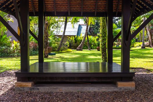 beautiful wooden gazebo in a tropical nature