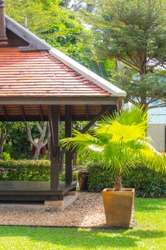 beautiful wooden gazebo in tropical nature