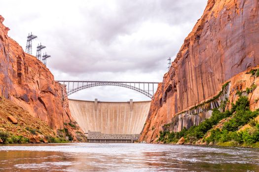 Glen Canyon Dam on Colorado river and Lake Powell near Page, Arizona, USA