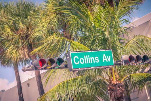 street sign of famous Collins Avenue in Miami, Florida, USA