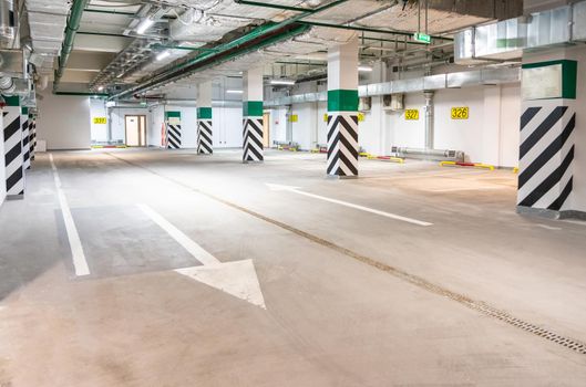 Parking garage underground, industrial interior