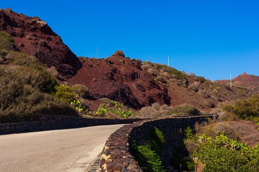 View of the road in the Linosa countryside, Sicily