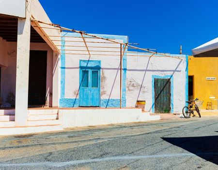 View of the typical houses of Linosa, it is one of the Pelagie Islands in the Sicily Channel of the Mediterranean Sea