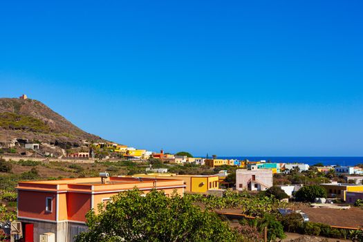 Top view of Linosa in the summer season. It is one of the Pelagie Islands in the Sicily Channel of the Mediterranean Sea