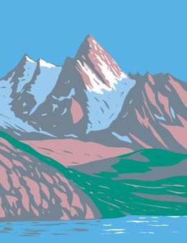 Art Deco or WPA poster of Gran Paradiso National Park in the Graian Alps between the Aosta Valley and Piedmont regions in Italy done in works project administration style.