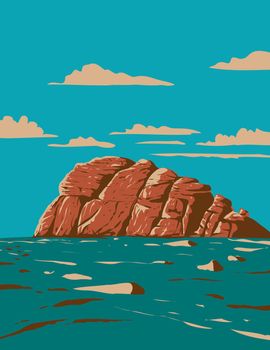 Art Deco or WPA poster of Haytor,  Haytor Rocks, Hay Tor or Hey Tor located on Dartmoor National Park, Devon, England, United Kingdom done in works project administration style.