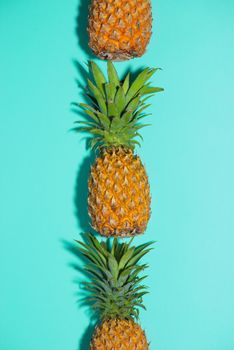 Ripe pineapple over the light blue background.