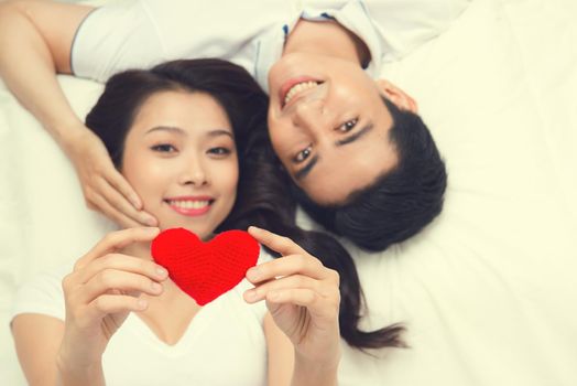 Couple of asian lovers at the beginning of love story having fun together.