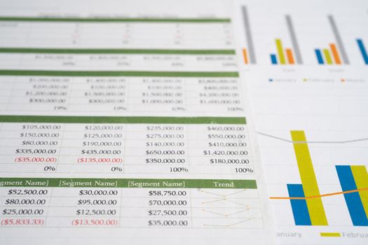 Spreadsheet table paper with graph. Finance development, Banking Account, Statistics Investment Analytic research data economy, trading, Mobile office reporting Business company meeting concept.