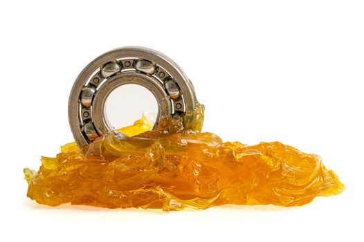 Ball bearing stainless with grease lithium machinery lubrication for automotive and industrial isolated on white background with clipping path